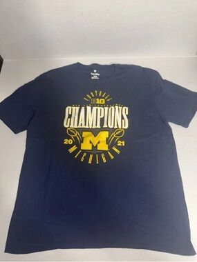 Fanatics Michigan Wolverines 2021 Big10 Champions Mens Size XL Blue Short Sleeve